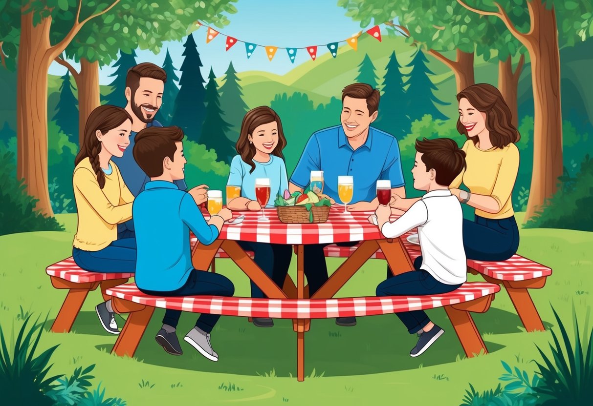 A family gathered around a personalized picnic table, enjoying a customized outdoor adventure together