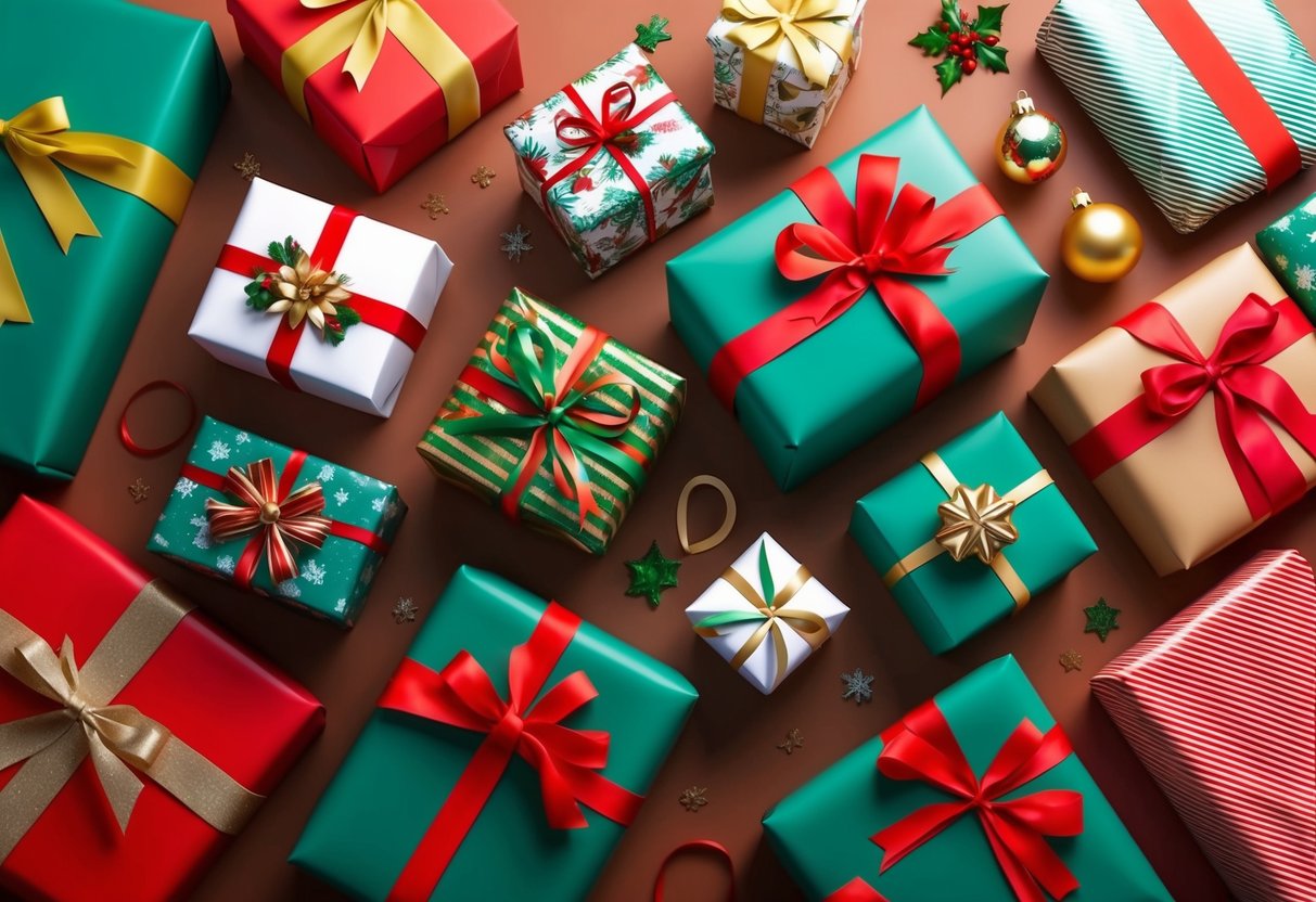 Feature image A festive table with wrapped presents, colorful ribbons, and decorative gift bags arranged neatly on top